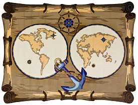 Детский ковер ручной работы Морской с картой мира